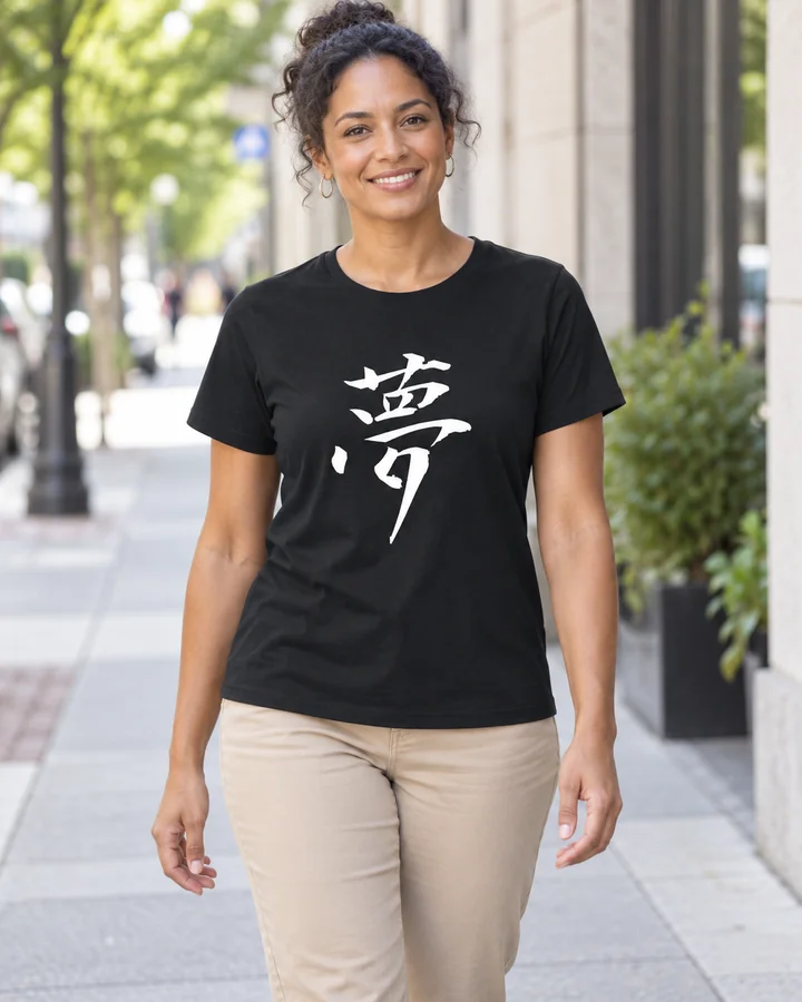 AI styling: 夢 · Standard T-shirt, worn by a female model