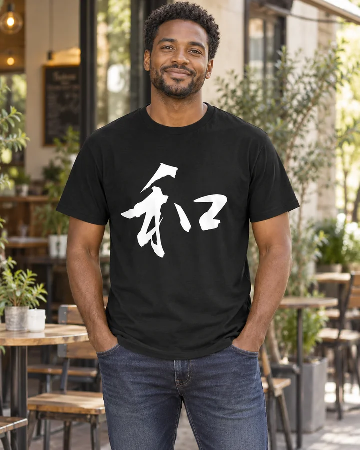 AI styling: 和 · Standard T-shirt, worn by a male model