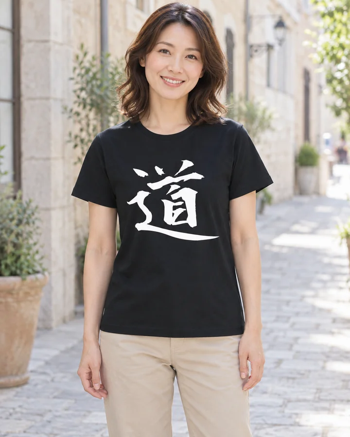 AI styling: 道 · Standard T-shirt, worn by a female model