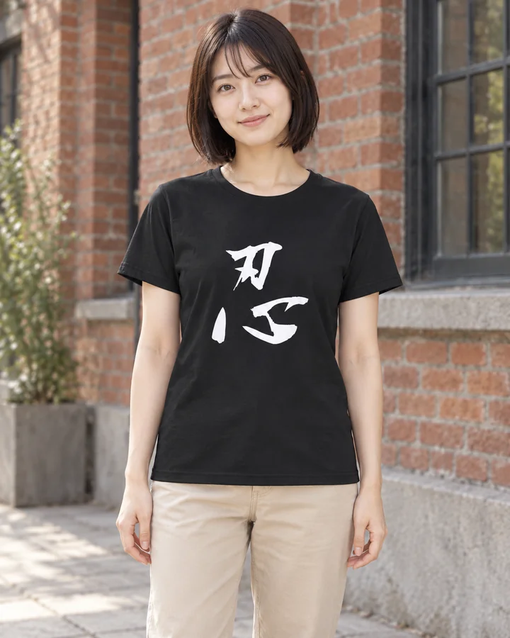 AI styling: 忍 · Standard T-shirt, worn by a female model