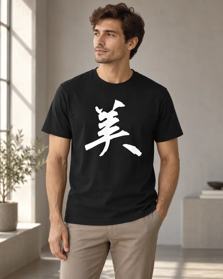 AI styling: 美 · Standard T-shirt, worn by a male model