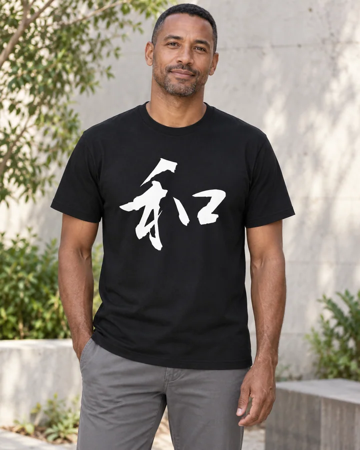 AI styling: 和 · Standard T-shirt, worn by a male model