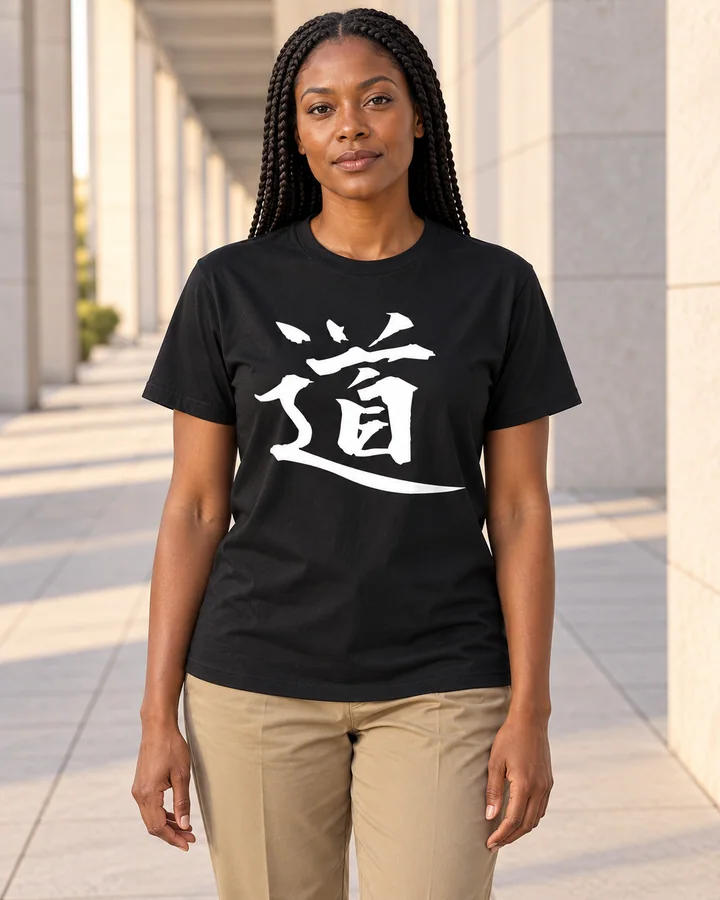 AI styling: 道 · Standard T-shirt, worn by a female model