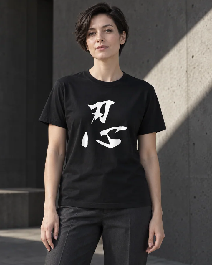 AI styling: 忍 · Standard T-shirt, worn by a female model